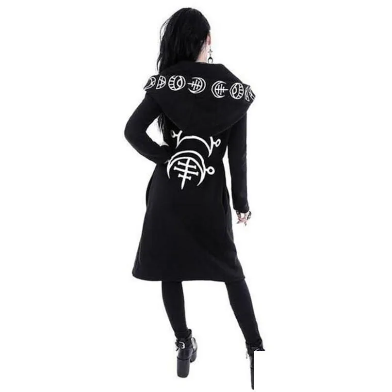 Women`S Jackets Hoodies Women Gothic Punk Style Letters Printed Long Sleeve Plover Ladies Coat Witches Hat Sweatshirts Plus Size Drop Dhevg