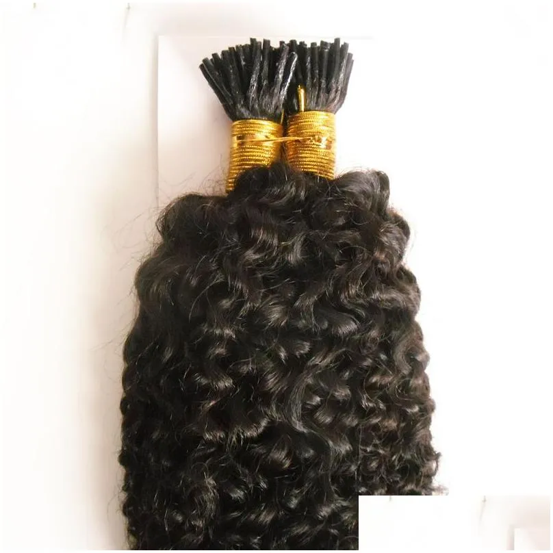 Afro kinky human hair Nail I Tip Hair Extensions 100gstrands Pre Bonded Hair On Keratin Capsules Natural Color 1gStrand5680106