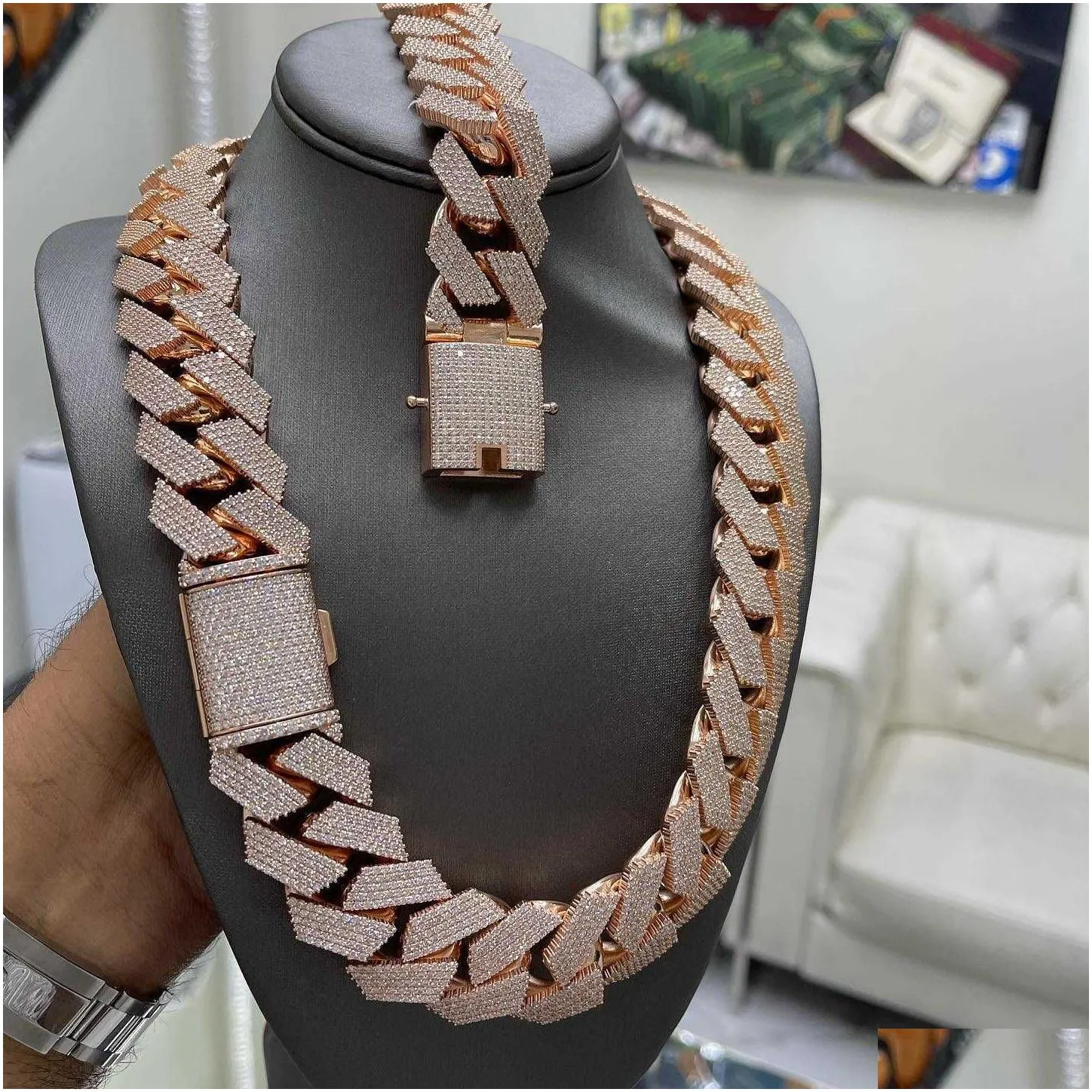 Hip Hop Rapper Cuban Chain 925 Silver 25mm Wide 4 Rows Vvs Moissanite Full Iced Out Cuban Link Chain Necklace