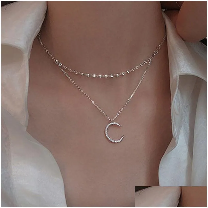 Pendant Necklaces Korean Fashion Mti-Layer Moon Star Mtilayer Clavicle Necklace Women Gold Elegant Jewelry Wholesale Drop Delivery Pen Dhwg2