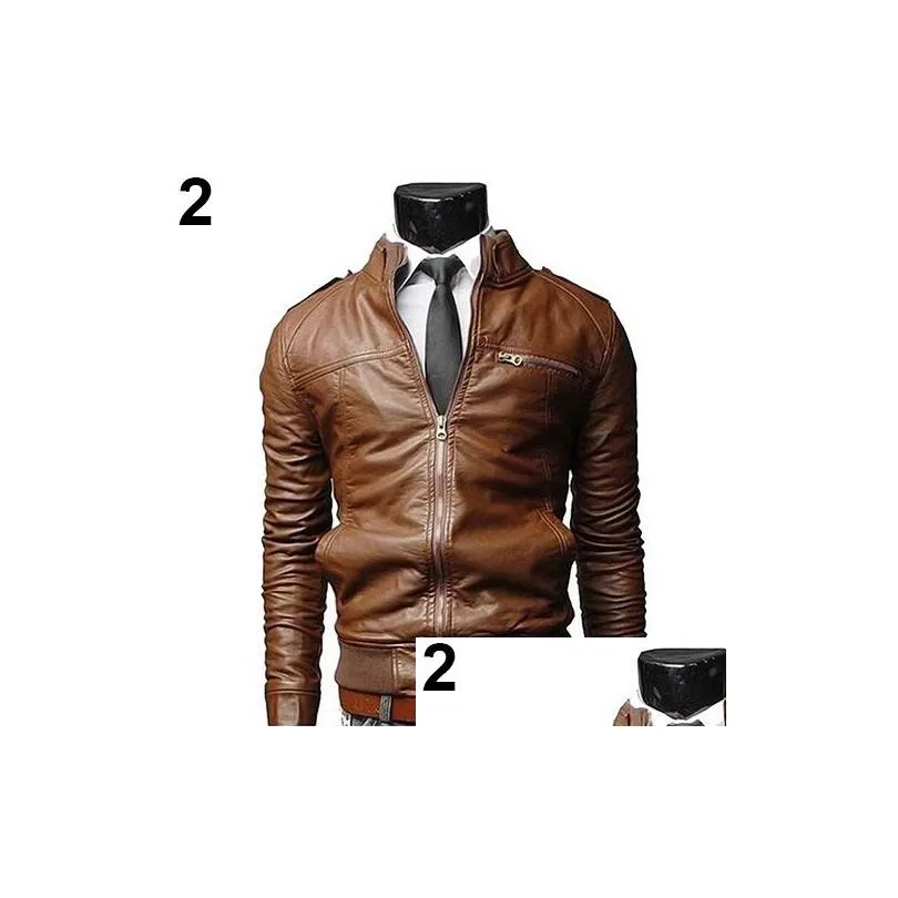 Men`S Jackets Mens Motorbike Faux Leather Spring Autumn Clothing For Male Long Sleeved Cool Stand Collar Jacket Drop Delivery Apparel Dhr1U