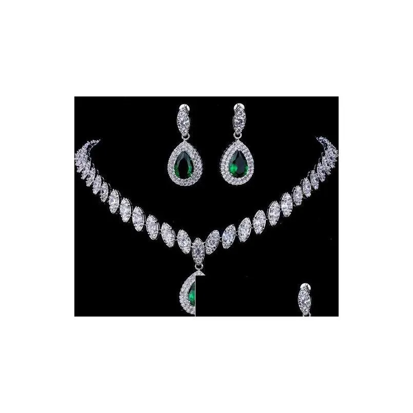 Emmaya Simulated Bridal Jewelry Sets Silver Color Necklace Sets 4 Colors Wedding Jewelry Parure Bijoux Femme Y2008102220415