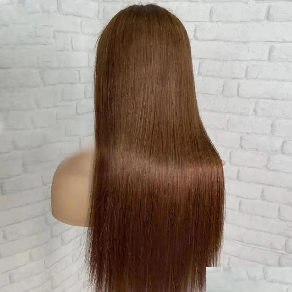 Dark Chocolate Brown Bone Straight U Part Wigs Middle Open 100% Human Hair Wig Peruvian V Shape Full Machine Made 30Inch