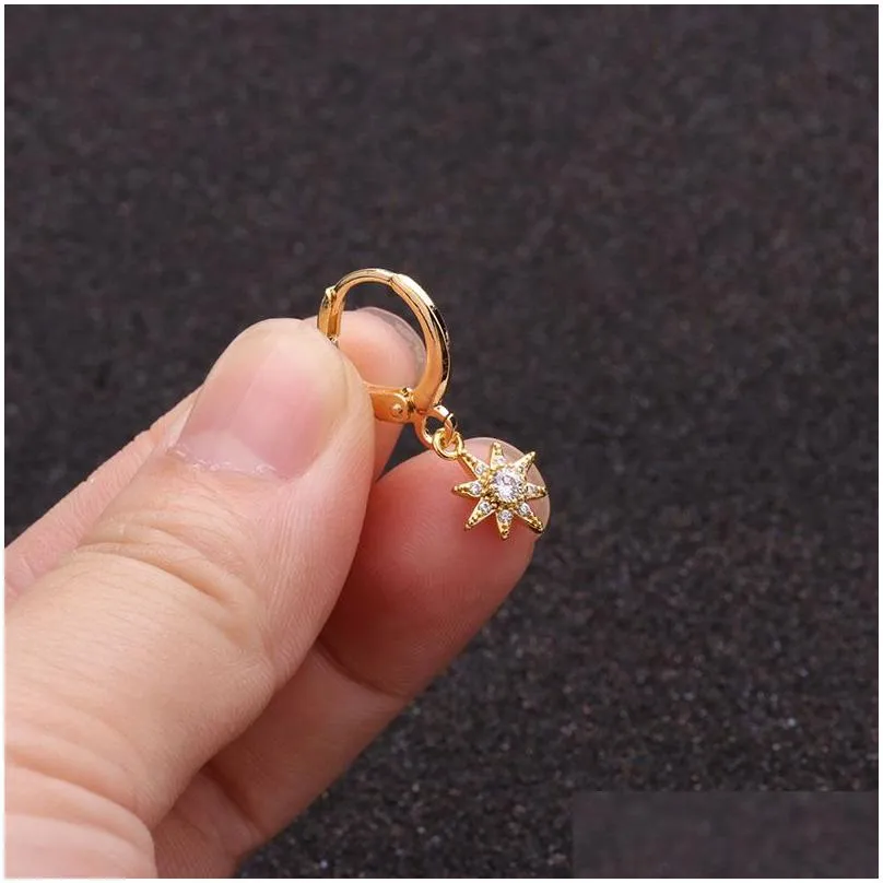 Dangle & Chandelier 1Piece Heart Crown Moon Star Piercing Earrings For Women Jewelry Circle Starfish Cubic Zircon Stud Drop Delivery Dhaig