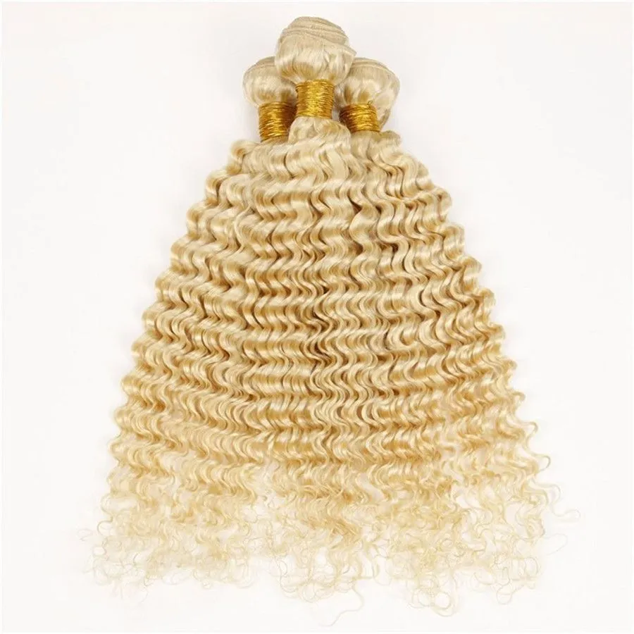 Deep Wave Human Hair Bundles 613 Platinum Blonde Deep Wave Curly Virgin Weaves 3PcsLot Human Hair Brazilian Unprocess Hair Fast
