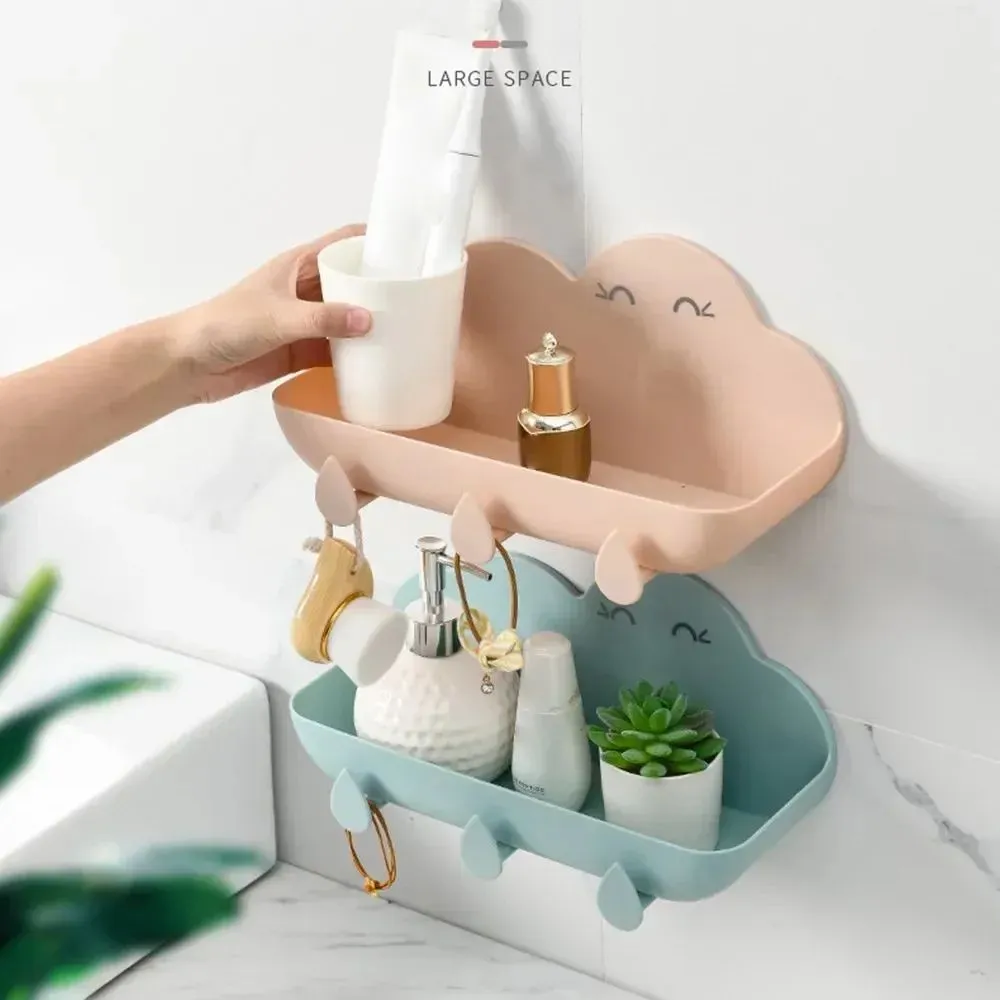 Racks 1pc Cute Cloud Shape Wall Shelf Mounted Cloud Bath Creative Shower Shelves Toy Storage Rack Floating Bathroom Organizer