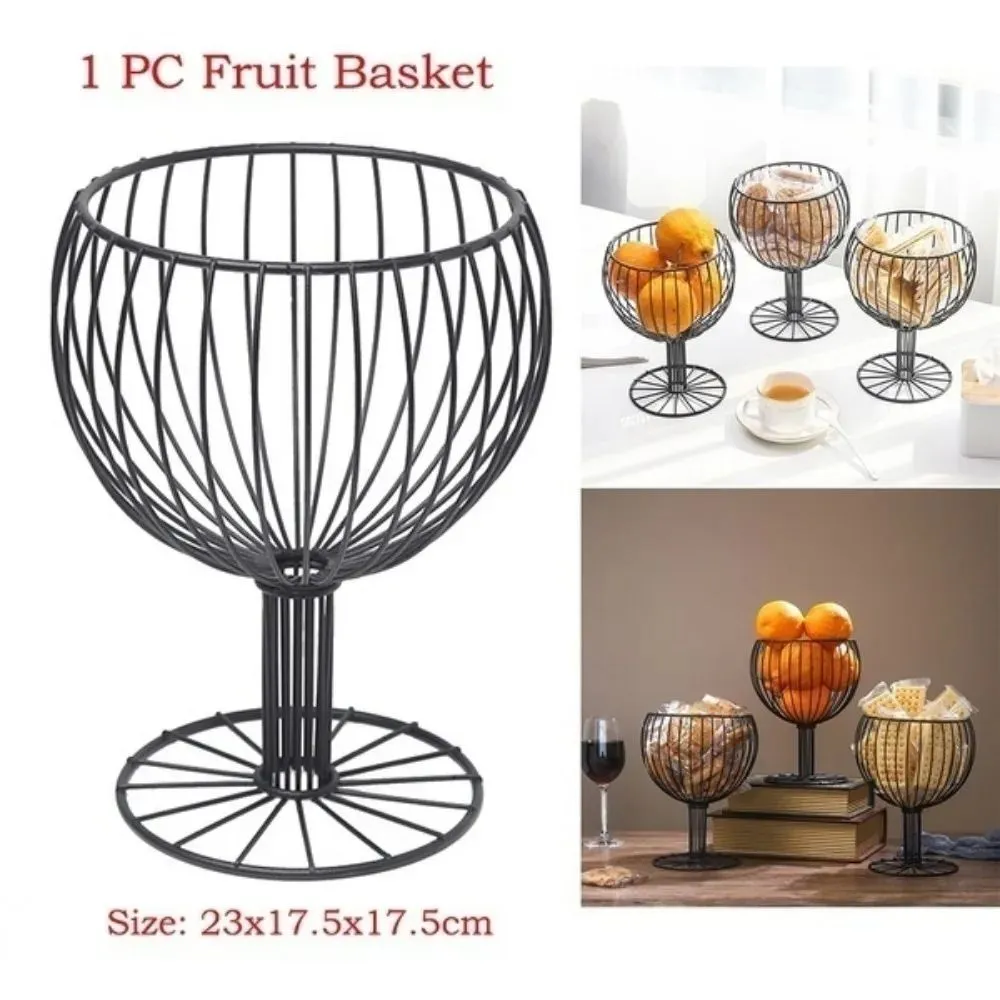 Baskets Nordic Creative Wrought Iron Red Wine Cup Design Fruit Basket Hollow Out Shape, Drainable Fruit Basket Home Decoration Storage