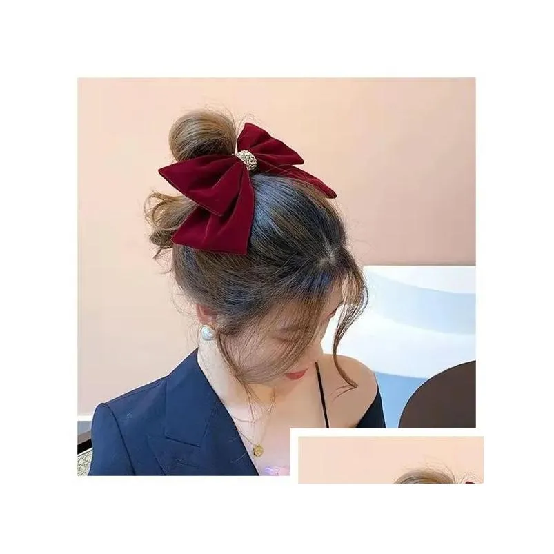 Upgraded Velvet Bow Hair Hairpin Womens Large Back Of Head Super Immortal Soft Collapse Headdress Clip Hairpin Horquilla Para El Pelo Con Lazo De Terciopelo