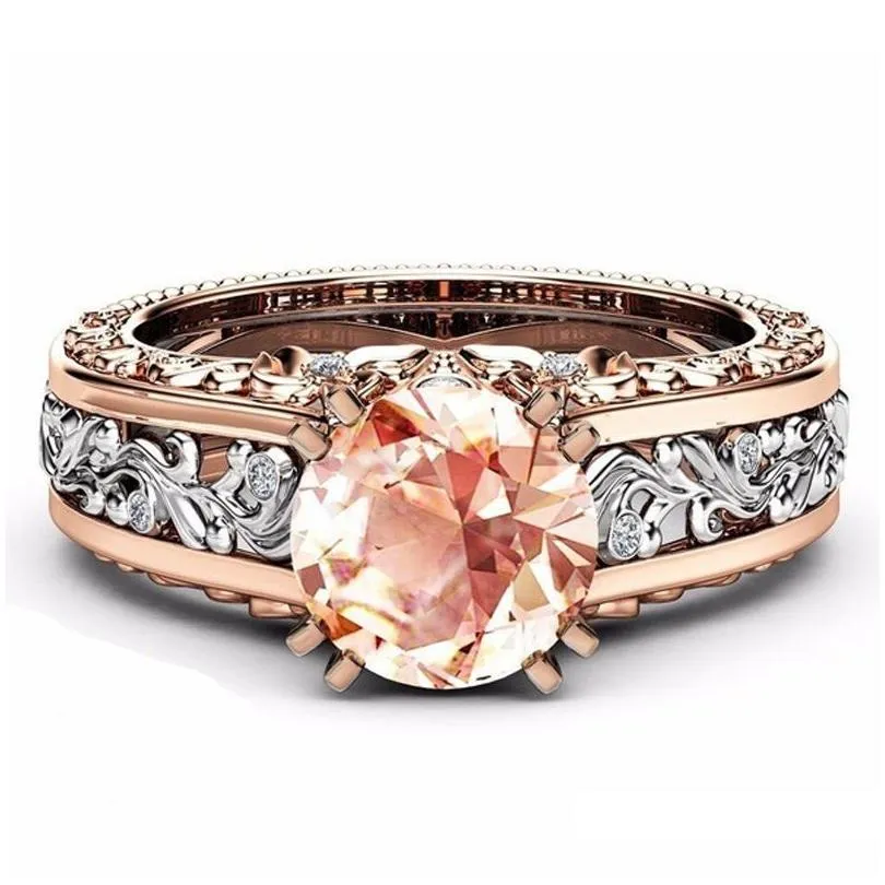 Band Rings Luxury 14K Rose Gold Plated Two Tone Ring Womens Ruby Diamond Engagement Wedding Party Jewelry Drop Delivery Dhynp