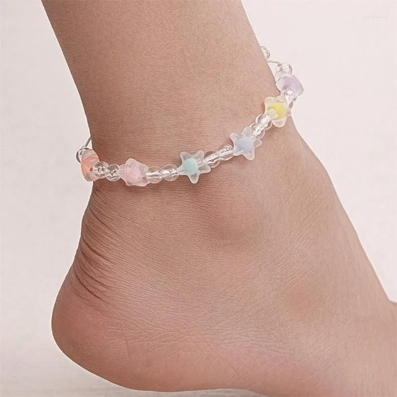 Anklets Transprant Flower Pendant For Women Creative Summer Fashion Vacation Jewelry Adjustable Lace Up Beaded Leg Bracelet