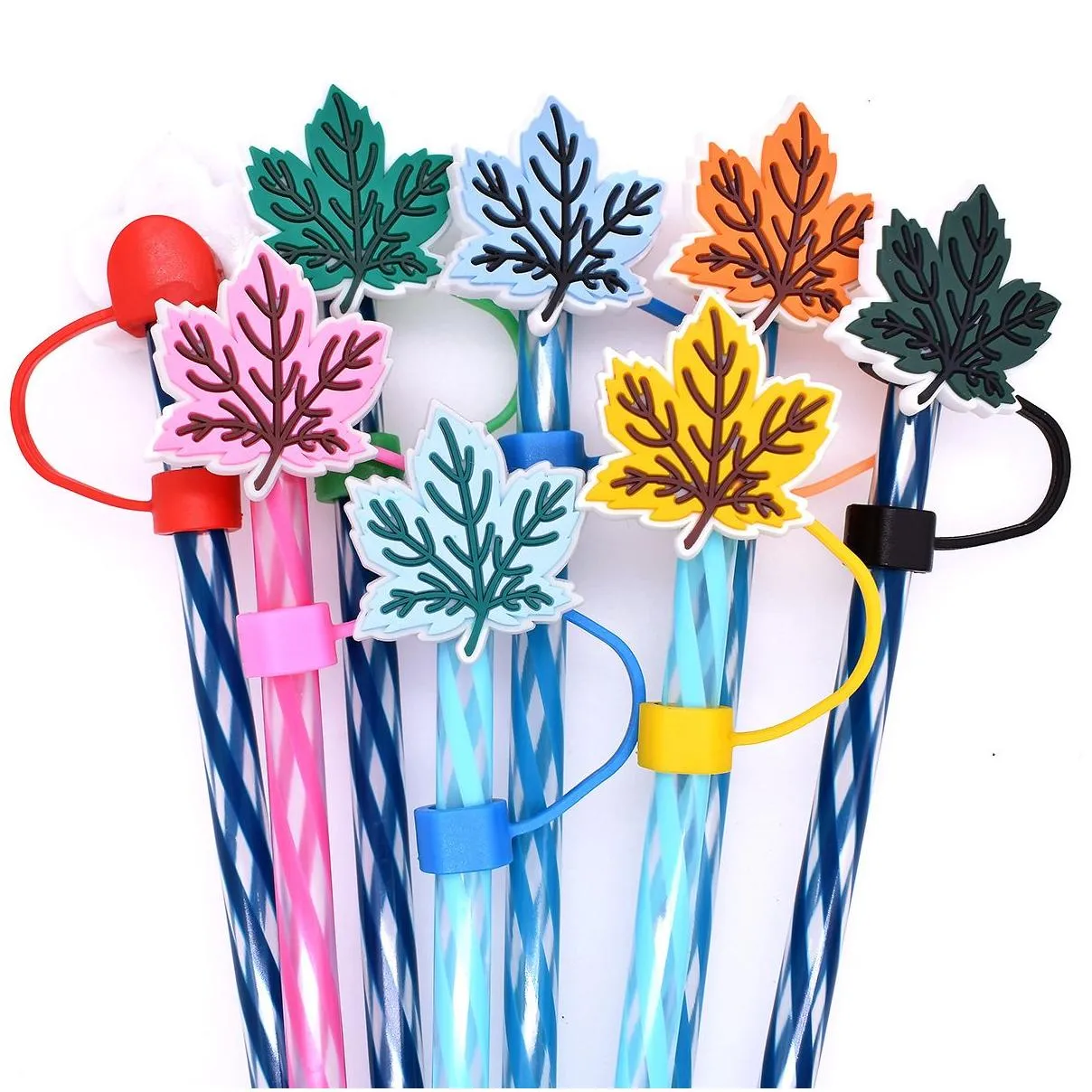 colorful maple leaf series straw cap 10mm reusable straw cap decorative accessory