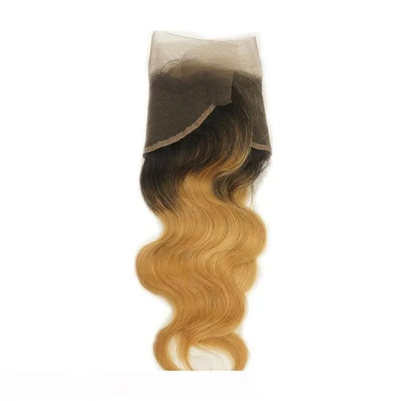 Strawberry Blonde Ombre Peruvian Human Hair Weaves With Frontal Body Wave 1B 27 Honey Blonde Ombre 3 Bundles With Lace Frontal