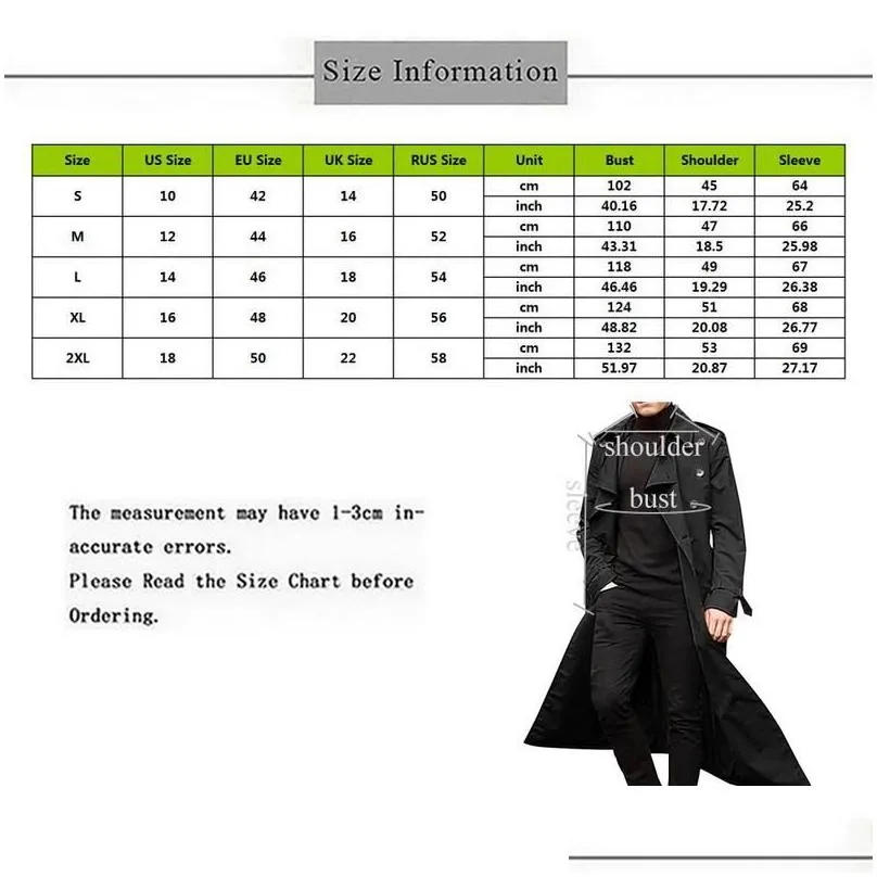Men`S Trench Coats Mens Long Coat Men Solid Classic Winter Jacket Casual Loose British Style Overcoat Streetwear Drop Delivery Apparel Dhqc3