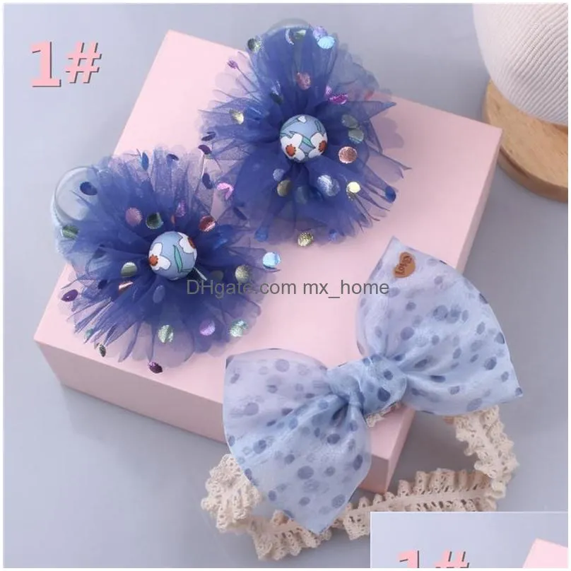 Hair Accessories 2Pcs/Set Cute Baby Girl Headband Socks Set Lace Bows Born Turban Elastic Headbands Hairband For Drop Delivery Kids Dhusk