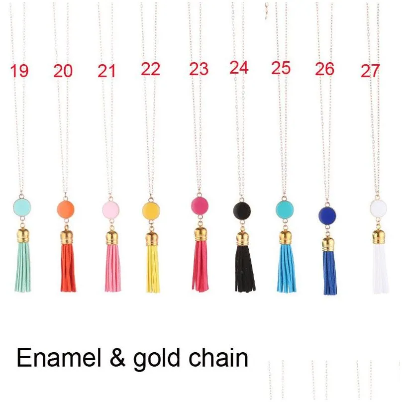 Pendant Necklaces 9 Colors Boheimian Style Womens 69Cm Long Chain Necklace Sier Gold Natural Stone Tassel Jewelry Gifts For Drop Deliv Dhpdo