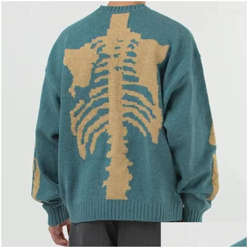 Men`s Sweaters Vintage Kapital Skeleton Print Knitted Sweater Mens Harajuku Pullover Herren Autumn Ropa Hombre