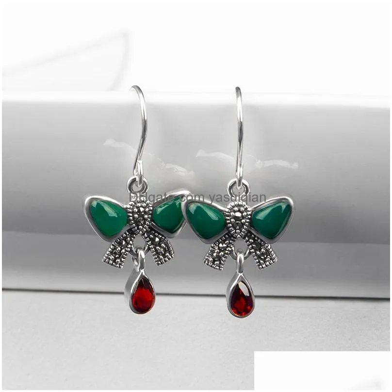 Dangle & Chandelier New Chalcedony Bow-Tie Earrings 925 Sterling Sier Marcasite Eardrop For Drop Delivery Jewelry Dhnzy