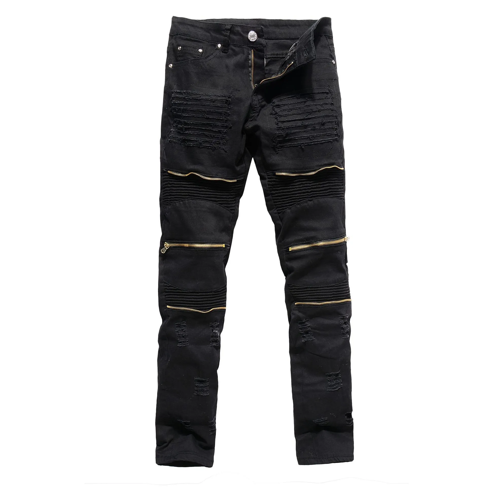Men`S Jeans Mens Fashion Ripped Skinny Died Destroyed Straight Fit Zipper Motor With Holes Motorcycle Slim Pencil Drop Delivery Appar Dhopu