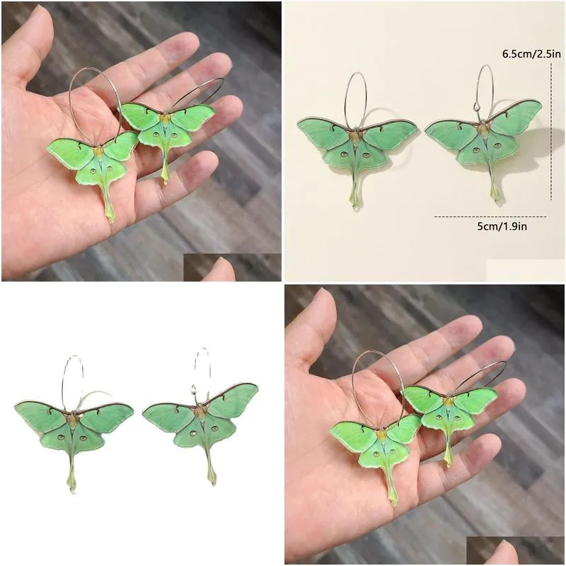 Dangle & Chandelier Fashion Green Butterfly Acrylic Earrings Women Girl Vintage Moth Funny Lifelike Animal Jewelry Creative Gift Drop Dhkaf