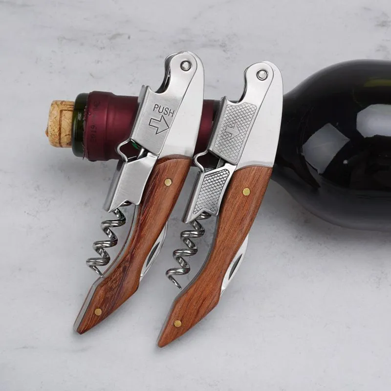 Openers Professional wine corkscrew wooden handle multifunctional portable screw beer wines corkscrew kitchen tool