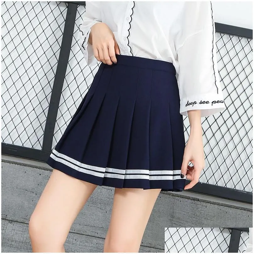 Skirts Shinymora Summer Pleated Mini For Women High Waist Girls Casual Shorts Striped Harajuku Japanese School Uniform1 Drop Delivery Dhods