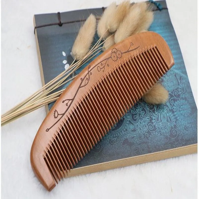 Newest Natural Peach Wood Comb Close Teeth Anti-static Head Massage Hair Care Wooden Tools Beauty Accessories