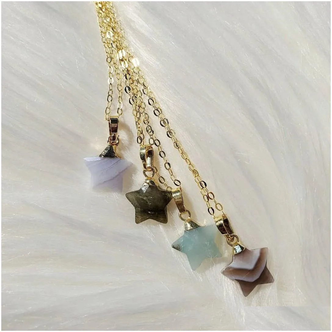 Pendant Necklaces 12 Colors Natural Gemstone Star Fashion Choker Charms Gold Color Metal Collar Necklace For Women Neck Jewelry Drop D Dhnk2