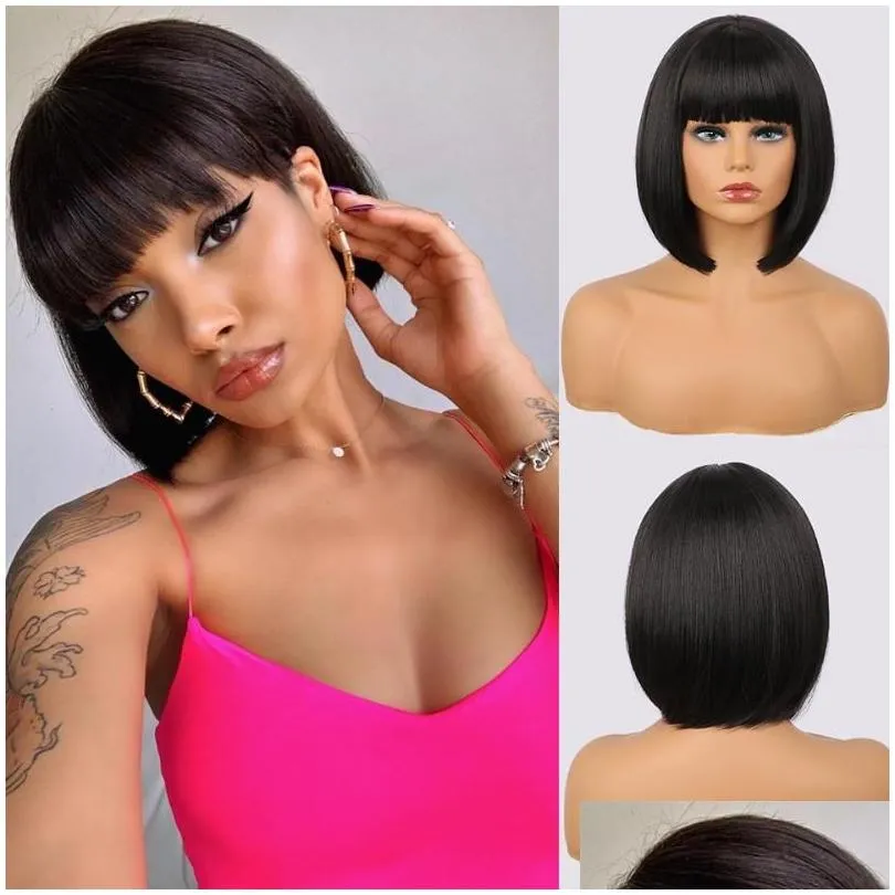 Synthetic Wigs SUe EXQUISITE For Women Short Bob Wig With Bangs Black Red Blonde Pink Lolita Cosplay Party Natural Hair Kend229236413