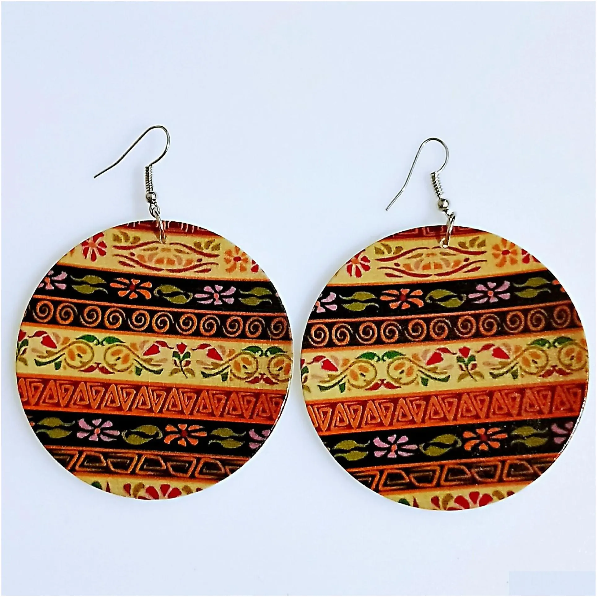 Dangle & Chandelier Bohemian Printing Colorf Eardrop Womens Fashion Afro Wooden Earrings Wood Round Charm Hoop Jewelry Wholesale Drop Dhaw7