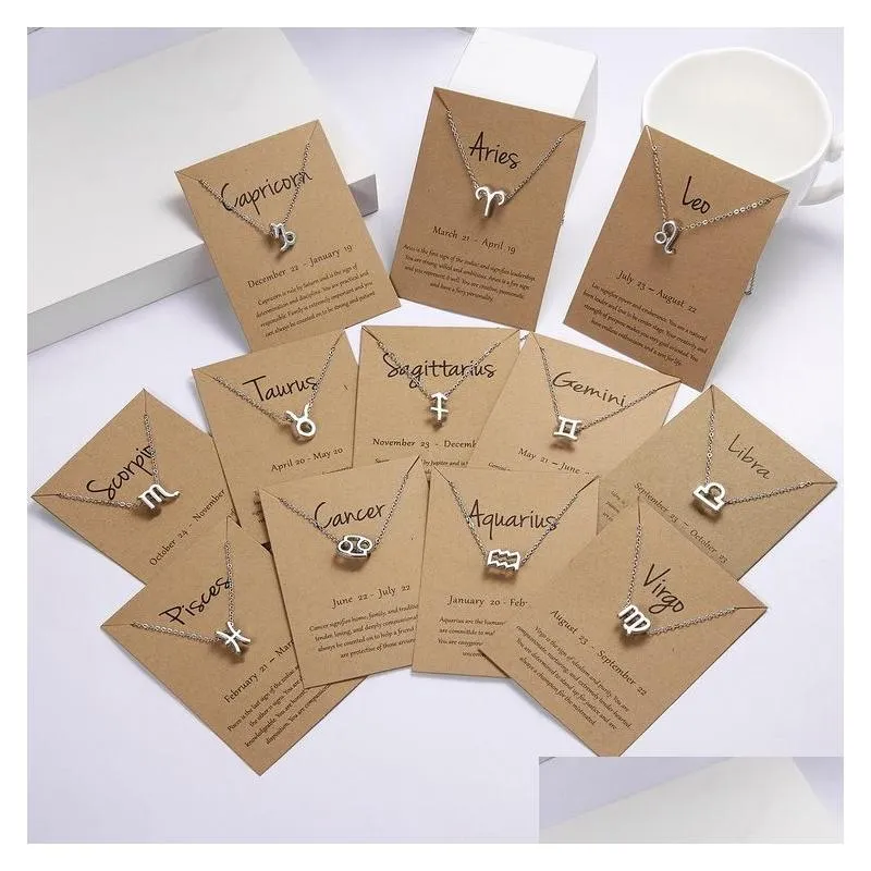 Pendant Necklaces Selling 12 Constellation Necklace Classic Sier Gold Gift Card Zodiac Sign Cross Chain Jewelry Drop Delivery Pendants Dh4Ok