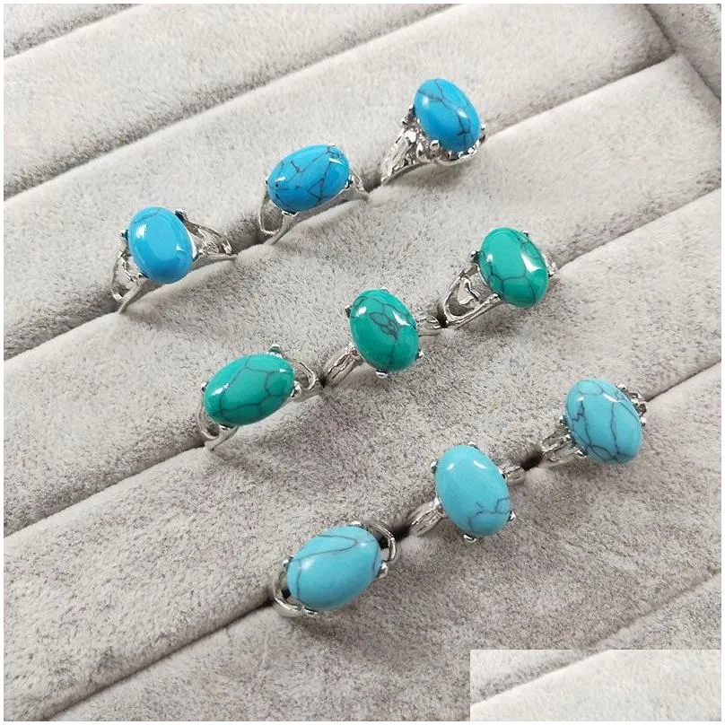 Band Rings Selling Ruby Turquoise Gemstone Ring Men Womens 925 Sier Fashion Jewelry Mix Size Wholesale Drop Delivery Dhg1N