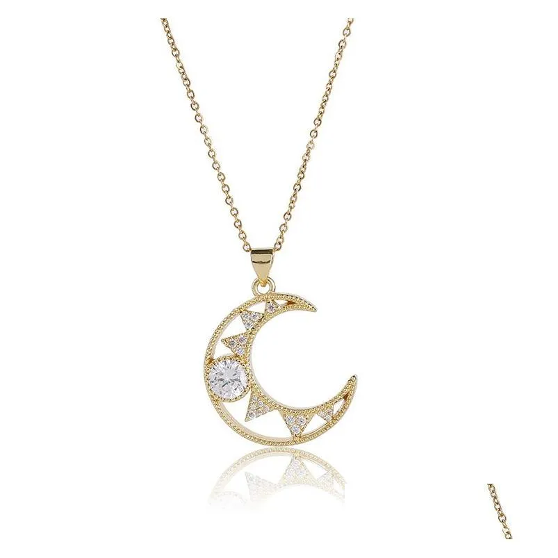 Pendant Necklaces Ins Fashion Gold Plating Moon And Sun Female Rhinestone Sunflower Crescent Necklace For Women Jewelry Drop Delivery Dhxws