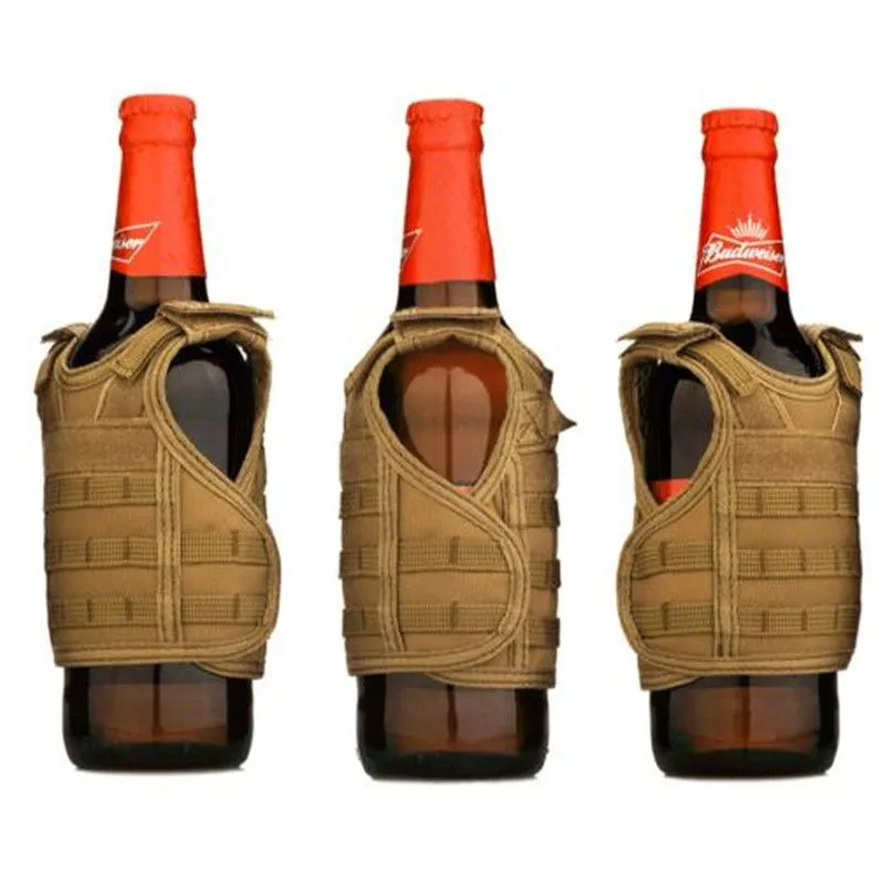 Mini Tactical Beer Vest Outdoor Molle Vest Miniature Wine Bottle Cover Vest Beverage Cooler Adjustable Shoulder Strap Christmas