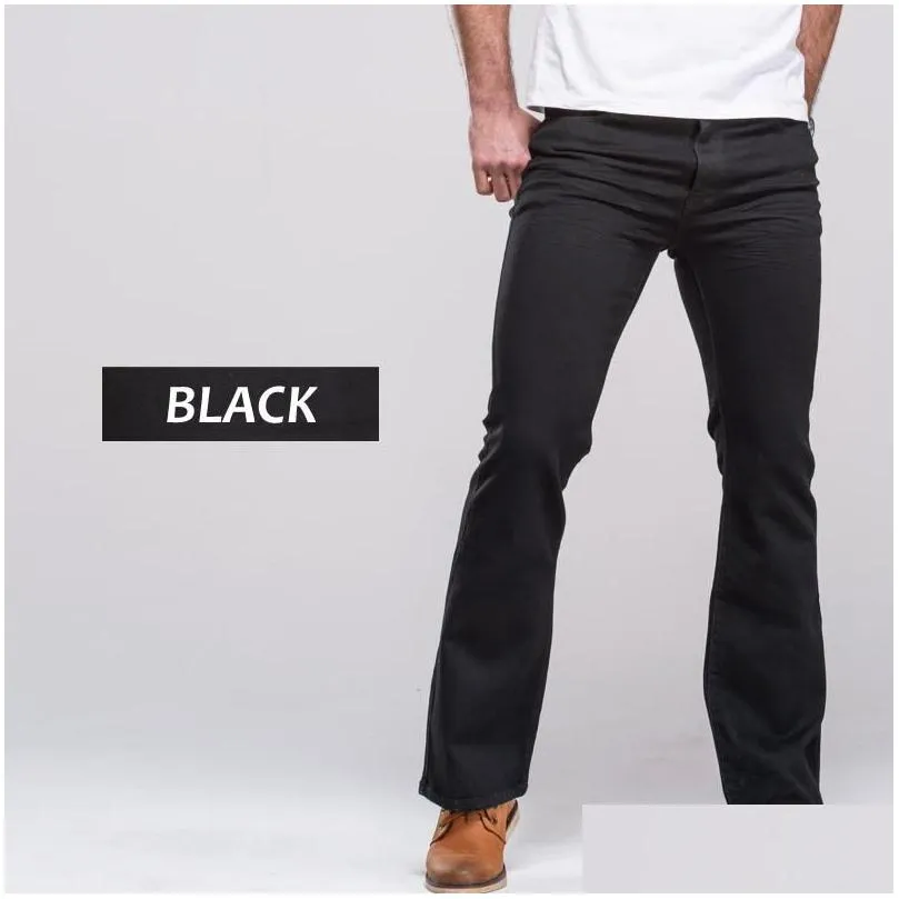 Men`S Jeans Mens Boot Cut Slightly Flared Slim Fit Blue Black Designer Classic Male Stretch Drop Delivery Apparel Clothing Dhwcd