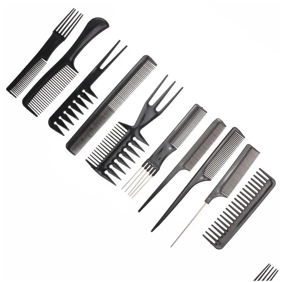 10pcs Set Professional Hair Brush Comb Salon Barber Antistatic Hair Combs Hairbrush Hairdressing Combs Hair Care Styling