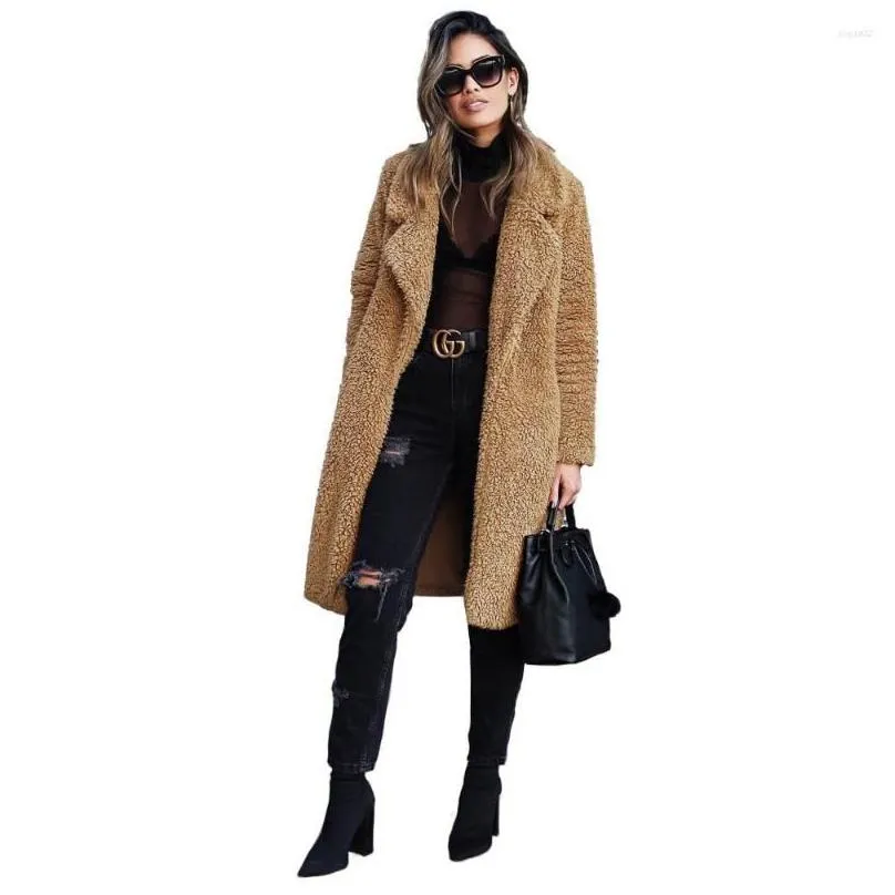 Women`s Jackets Long Women Coat Autumn Winter Fleece Warm Jacket Vintage Plush Overcoat Ladies Teddy Soft Loose Parkas Outerwear