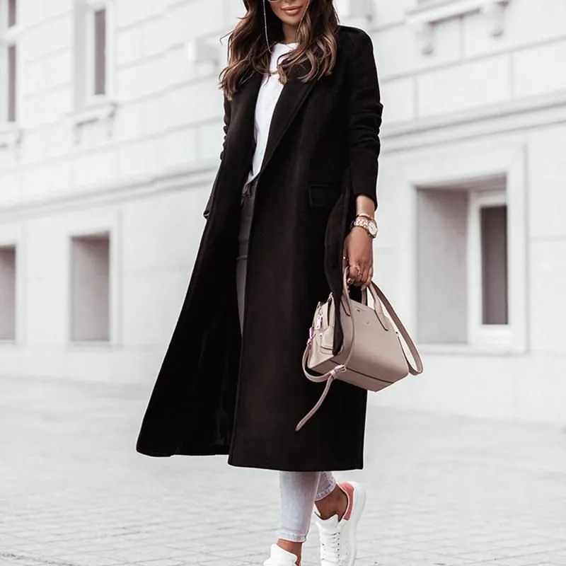 Winter Elegant Long Sleeve Wool Coat For Women Light Tan Office Lady Overcoat Plus Size Windproof Fashion Windbreaker