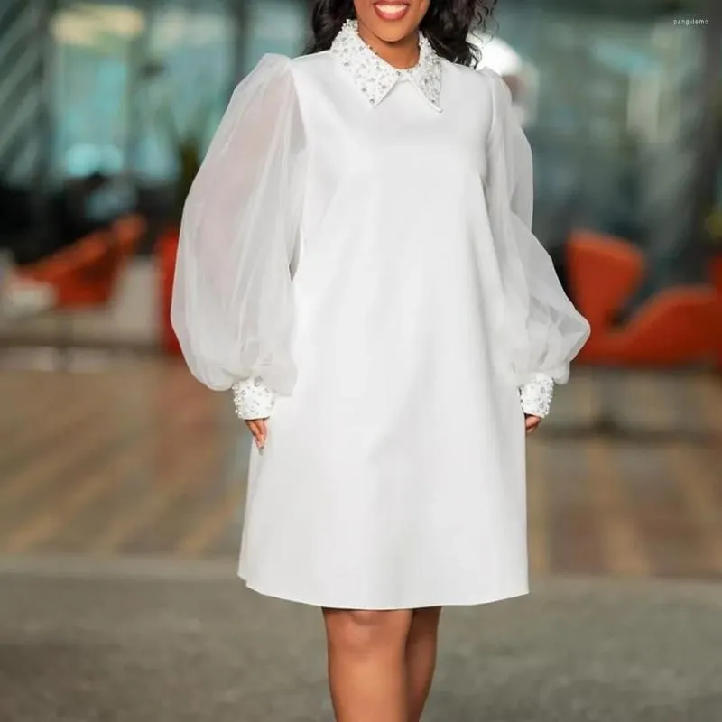 Ethnic Clothing Sexy Mesh Sleeve Midi Dress African Dresses For Women 2024 Summer Daily Elegant Part OL Beaded Robe Femme Africa