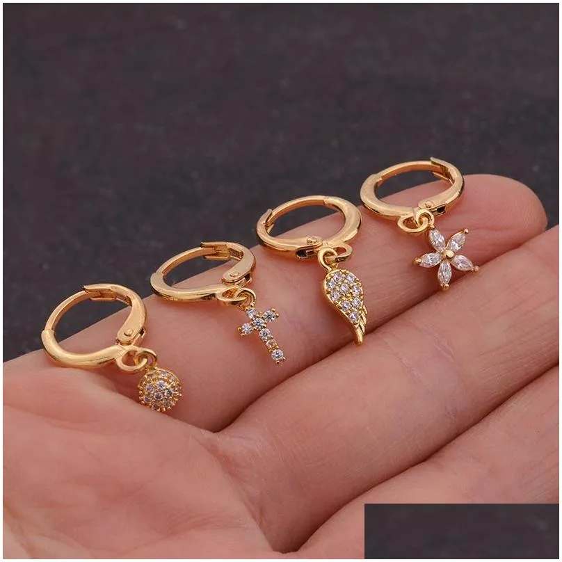 Dangle & Chandelier 1Piece Heart Crown Moon Star Piercing Earrings For Women Jewelry Circle Starfish Cubic Zircon Stud Drop Delivery Dhaig