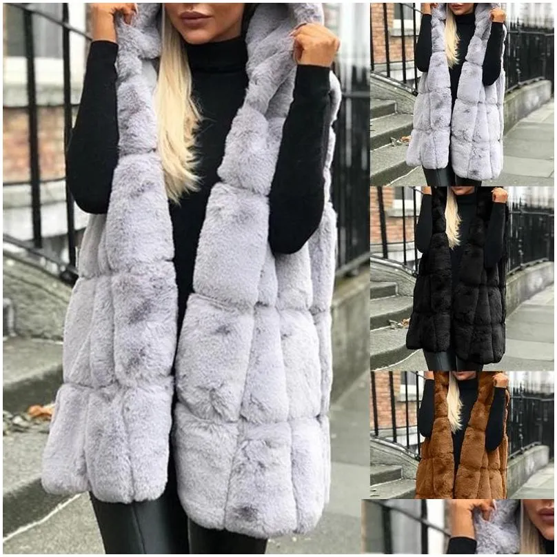 Women`S Vests Autumn Winter Womens Sleeveles Vest Hoodie Warm Double Thickening Faux Fur Work Female Jacket Outerwear Drop Delivery Ap Dhqky