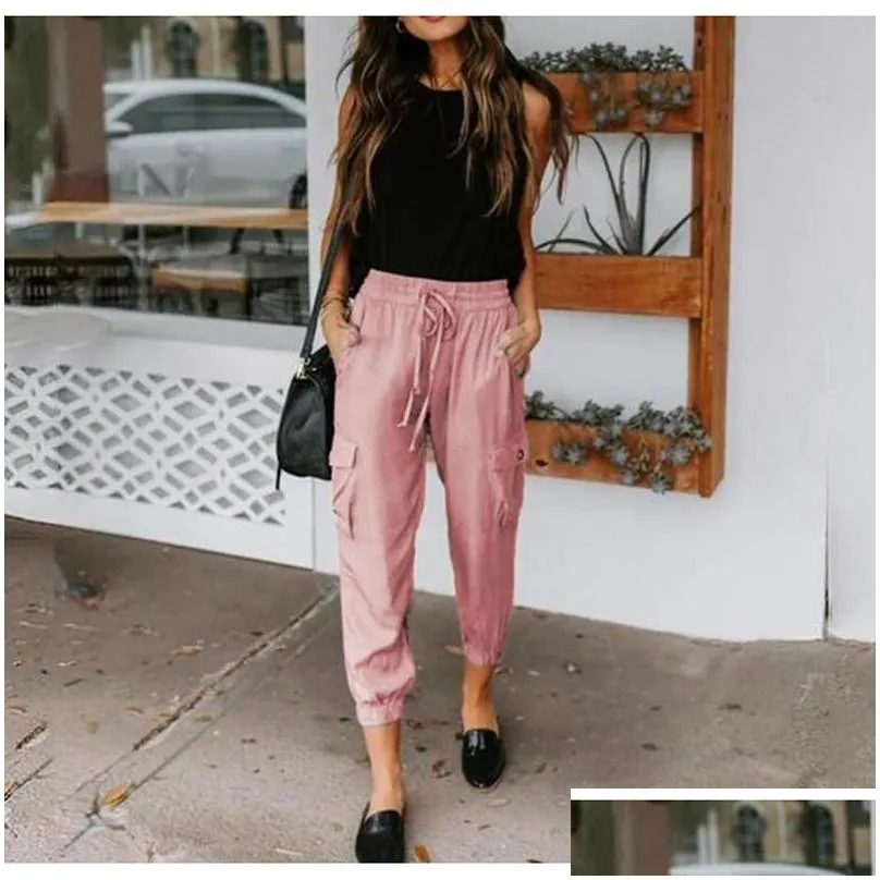 Women`S Pants & Capris Womens Solid Color Loose Slacks Pocket Dstring Leggings Pencil Spring Summer Casual Trousers Drop Delivery App Dhqfr