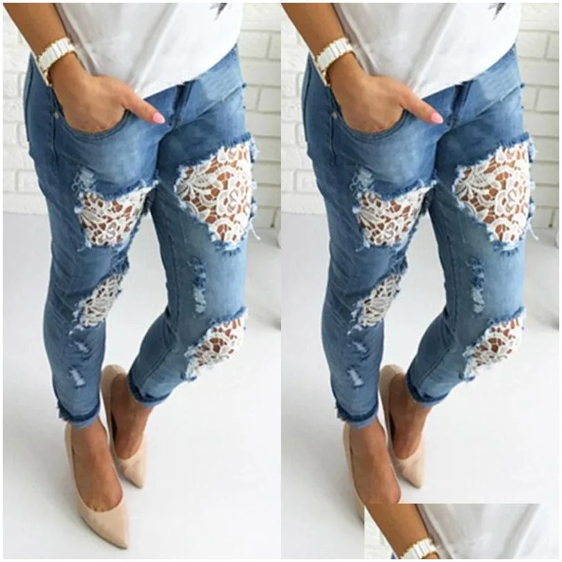 Women`S Jeans Womens Woman Spring Summer Fashions 2021 Plus Size Slim Fitted Ripped Female Casual Skinny Hole Pencil Lace Drop Delive Dhqsr