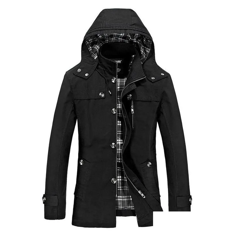 Men`S Trench Coats Mens Spring And Autumn Large Size Coat Korean Version Of The Slim Long Hooded Thick Cotton Drop Delivery Apparel Cl Dhjwi