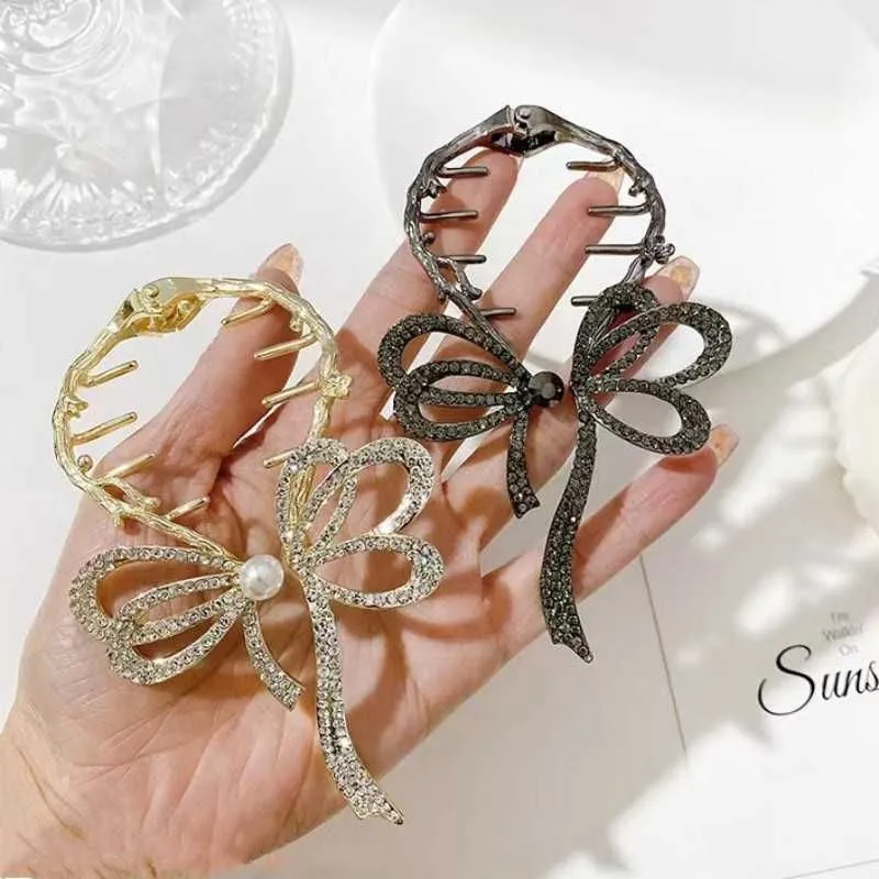 Dangle Chandelier New Light Luxury Rhinestone Bow Ponytail Buckle Hair Clip Hair Claw Korean Fashion Buckle Clip Female Headdress Hair Accessories