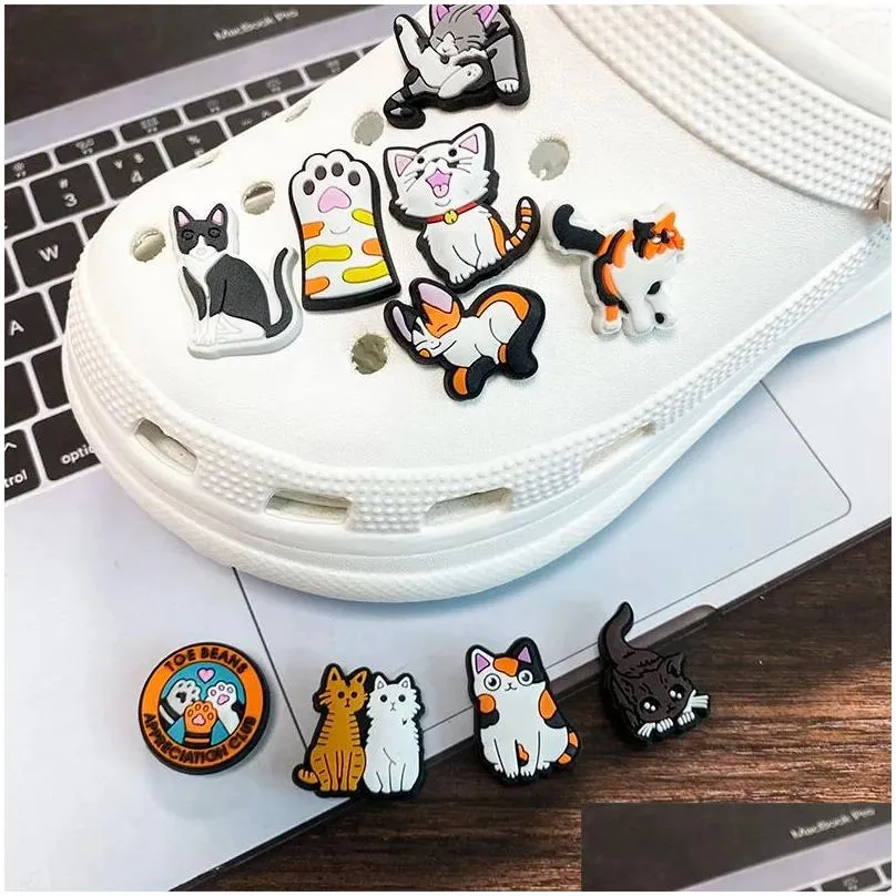 10pcs cute and unique cat shoe charms pvc shoe accessories garden shoe decorations for clog charms jibz buckle unisex gifts