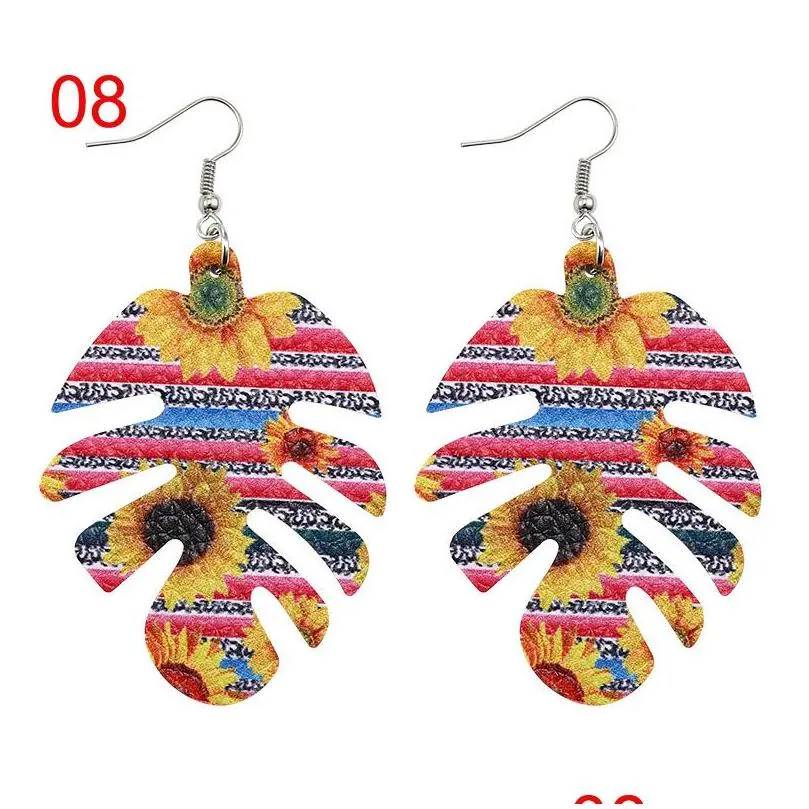Dangle & Chandelier Bohemian Statement Pu Leather Earrings Jewelry Vintage Ethnic Sunflower Printing Leaf Shape For Drop Delivery Dhsol
