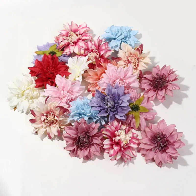 10cm Pompon Head Fake Flower Silk Artificial Flowers For Bride Wedding Wall Flower Garden Decoration DIY Home Decor Cabeza De Pompon De Dalia De 10