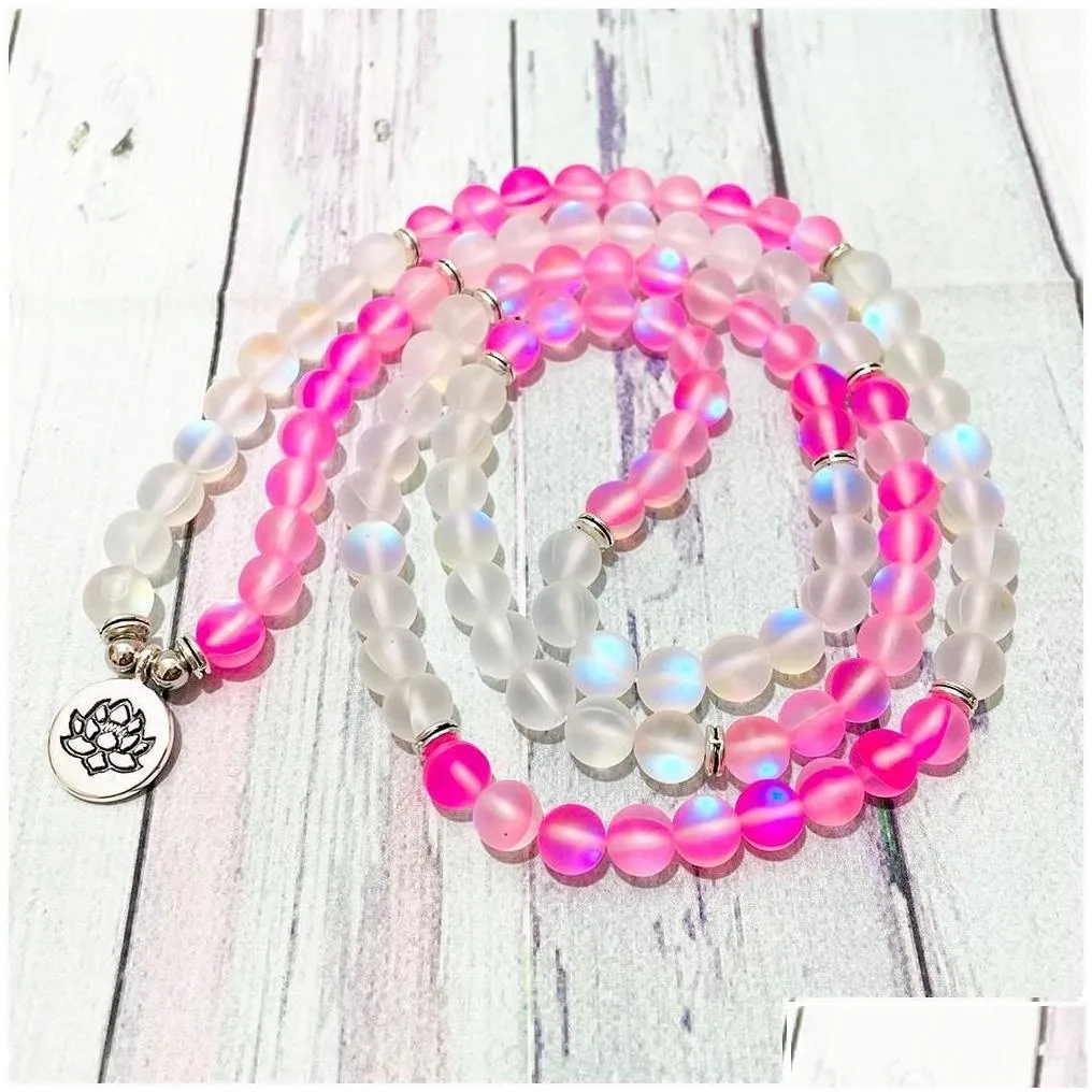 Beaded Sn1408 Matte Pink Mermaid Quartz 108 Mala Bracelet For Women High Quality Throat Chakra Nce Yoga Beads Jewelry Drop D Dhgarden