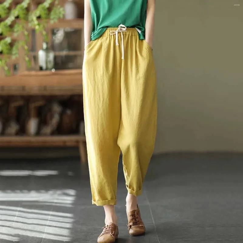 Women`s Pants And Trousers Solid Elastic Womens Waist Pocket Loose