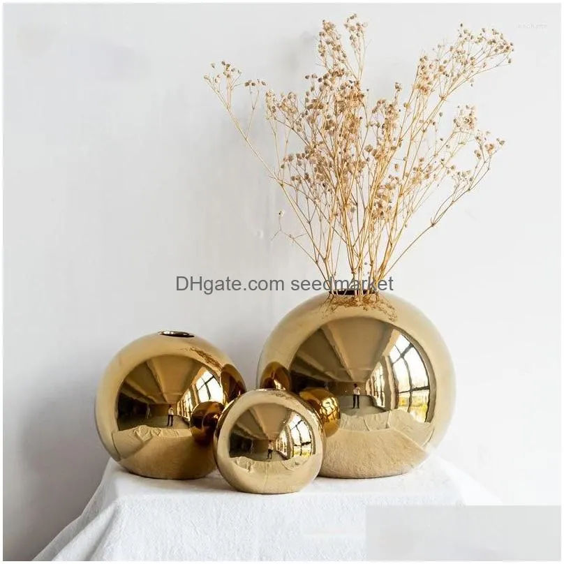 vases golden electroplated ceramic ball flower vase for interior modern decorative home living room